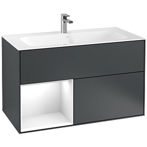 Villeroy et Boch Finion Villeroy et Boch G030GFHG 99,6x59,1cm, éclairage mural, étagère à gauche Laque blanc brillant, Midnight Blue Matt Lacquer