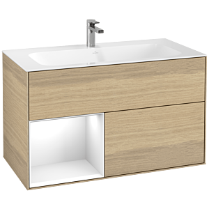 Villeroy et Boch Finion Villeroy et Boch G030GFPC 99,6x59,1cm, éclairage mural, étagère à gauche Laque blanc brillant, Oak Veneer