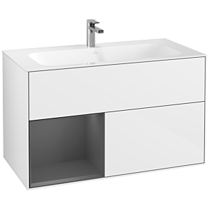 Villeroy et Boch Finion Villeroy et Boch G030GKGF 99,6x59,1cm, éclairage mural, étagère gauche anthracite mat, laqué blanc brillant