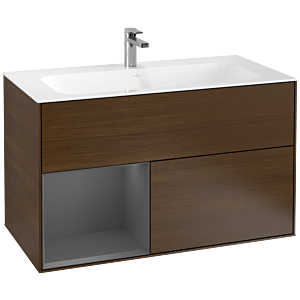 Villeroy und Boch Finion Waschtischunterschrank G030GKGN 99,6x59,1cm, Wandbeleuchtung, Regal links Anthracite matt, Walnut veneer