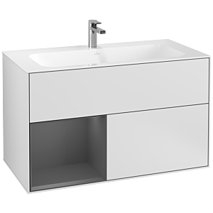 Villeroy et Boch Finion Villeroy et Boch G030GKMT 99,6x59,1cm, éclairage mural, étagère à gauche anthracite mat, laqué blanc mat