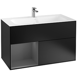 Villeroy und Boch Finion Waschtischunterschrank G030GKPD 99,6x59,1cm, Wandbeleuchtung, Regal links Anthracite matt, Black matt lacquer