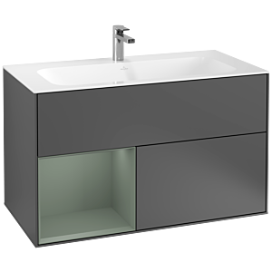 Villeroy und Boch Finion Waschtischunterschrank G030GMGK 99,6x59,1cm, Wandbeleuchtung, Regal links Olive Matt Lacquer, Anthracite matt