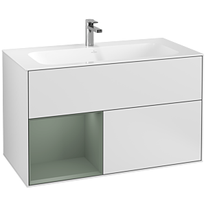 Villeroy und Boch Finion Waschtischunterschrank G030GMMT 99,6x59,1cm, Wandbeleuchtung, Regal links Olive Matt Lacquer, White matt lacquer
