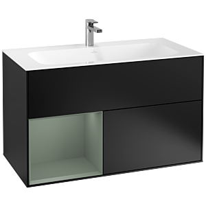 Villeroy und Boch Finion Waschtischunterschrank G030GMPD 99,6x59,1cm, Wandbeleuchtung, Regal links Olive Matt Lacquer, Black matt lacquer