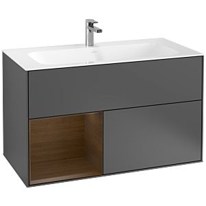 Villeroy et Boch Finion Villeroy et Boch G030GNGK 99,6x59,1cm, éclairage mural, étagère à gauche placage noyer, anthracite mat