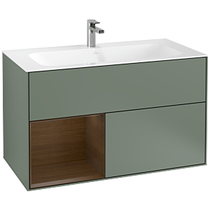 Villeroy et Boch Finion Villeroy et Boch G030GNGM 99,6x59,1cm, éclairage mural, étagère gauche placage noyer, Olive Matt Lacquer
