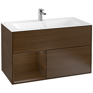 Villeroy und Boch Finion Waschtischunterschrank G030GNGN 99,6x59,1cm, Wandbeleuchtung, Regal links Walnut veneer, Walnut veneer