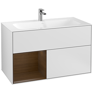 Villeroy et Boch Finion Villeroy et Boch G030GNMT 99,6x59,1cm, éclairage mural, étagère à gauche placage noyer, laqué blanc mat