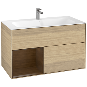 Villeroy und Boch Finion Waschtischunterschrank G030GNPC 99,6x59,1cm, Wandbeleuchtung, Regal links Walnut veneer, Oak Veneer