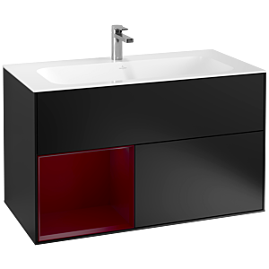 Villeroy und Boch Finion Waschtischunterschrank G030HBPD 99,6x59,1cm, Wandbeleuchtung, Regal links Peony, Black matt lacquer