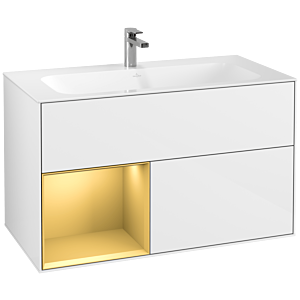 Villeroy et Boch Finion Villeroy et Boch G030HFGF 99,6x59,1cm, éclairage mural, étagère gauche or mat, laqué blanc brillant