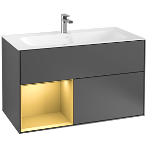 Villeroy et Boch Finion Villeroy et Boch G030HFGK 99,6x59,1cm, éclairage mural, étagère gauche or mat, anthracite mat