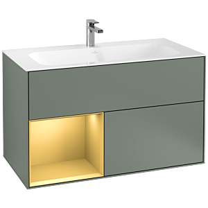 Villeroy und Boch Finion Waschtischunterschrank G030HFGM 99,6x59,1cm, Wandbeleuchtung, Regal links Gold matt, Olive Matt Lacquer