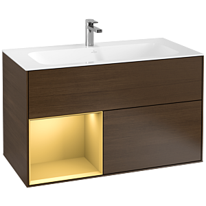 Villeroy et Boch Finion Villeroy et Boch G030HFGN 99,6x59,1cm, éclairage mural, étagère à gauche or mat, placage noyer