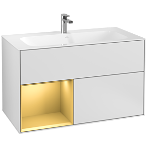Villeroy et Boch Finion Villeroy et Boch G030HFMT 99,6x59,1cm, éclairage mural, étagère gauche or mat, laqué blanc mat