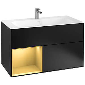 Villeroy et Boch Finion Villeroy et Boch G030HFPD 99,6x59,1cm, éclairage mural, étagère gauche or mat, laqué noir mat