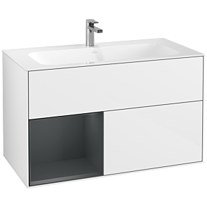 Villeroy et Boch Finion Villeroy et Boch G030HGGF 99,6x59,1cm, éclairage mural, étagère à gauche Midnight Blue Matt Lacquer , laqué blanc brillant