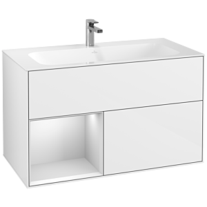 Villeroy und Boch Finion Waschtischunterschrank G030MTGF 99,6x59,1cm, Wandbeleuchtung, Regal links White matt lacquer, Glossy white lacquer