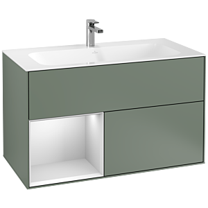Villeroy et Boch Finion Villeroy et Boch G030MTGM 99,6x59,1cm, éclairage mural, étagère gauche laqué blanc mat, Olive Matt Lacquer