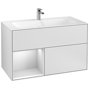 Villeroy et Boch Finion Villeroy et Boch G030MTMT 99,6x59,1cm, éclairage mural, étagère gauche laqué blanc mat, laqué blanc mat