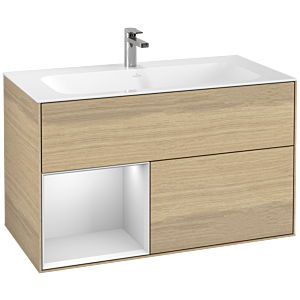 Villeroy et Boch Finion Villeroy et Boch G030MTPC 99,6x59,1cm, éclairage mural, étagère à gauche laqué blanc mat, Oak Veneer