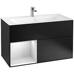 Villeroy et Boch Finion Villeroy et Boch G030MTPD 99,6x59,1cm, éclairage mural, étagère à gauche laqué blanc mat, laqué noir mat