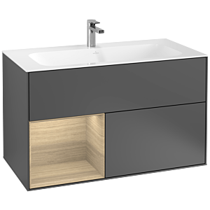 Villeroy und Boch Finion Waschtischunterschrank G030PCGK 99,6x59,1cm, Wandbeleuchtung, Regal links Oak Veneer, Anthracite matt