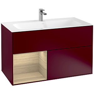 Villeroy und Boch Finion Waschtischunterschrank G030PCHB 99,6x59,1cm, Wandbeleuchtung, Regal links Oak Veneer, Peony Matt