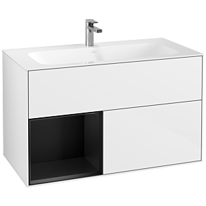 Villeroy et Boch Finion Villeroy et Boch G030PDGF 99,6x59,1cm, éclairage mural, étagère à gauche laqué noir mat, laqué blanc brillant