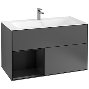 Villeroy et Boch Finion Villeroy et Boch G030PDGK 99,6x59,1cm, éclairage mural, étagère à gauche laqué noir mat, anthracite mat
