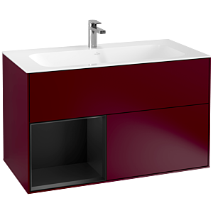 Villeroy et Boch Finion Villeroy et Boch G030PDHB 99,6x59,1cm, éclairage mural, étagère à gauche laqué noir mat, Peony Matt
