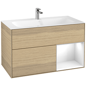 Villeroy et Boch Finion Villeroy et Boch G040GFPC 99,6x59,1cm, Emotion, étagère à droite Laque blanc brillant, Oak Veneer