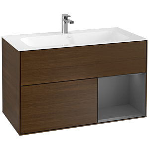 Villeroy und Boch Finion Waschtischunterschrank G040GKGN 99,6x59,1cm, Emotion, Regal rechts Anthracite matt, Walnut veneer