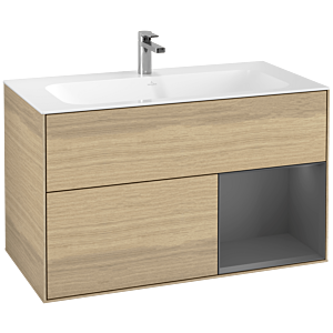 Villeroy und Boch Finion Waschtischunterschrank G040GKPC 99,6x59,1cm, Emotion, Regal rechts Anthracite matt, Oak Veneer