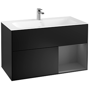 Villeroy und Boch Finion Waschtischunterschrank G040GKPD 99,6x59,1cm, Emotion, Regal rechts Anthracite matt, Black matt lacquer