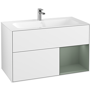Villeroy und Boch Finion Waschtischunterschrank G040GMGF 99,6x59,1cm, Emotion, Regal rechts Olive Matt Lacquer, Glossy white lacquer