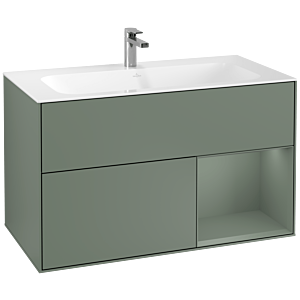 Villeroy und Boch Finion Waschtischunterschrank G040GMGM 99,6x59,1cm, Emotion, Regal rechts Olive Matt Lacquer, Olive Matt Lacquer
