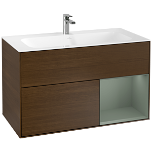 Villeroy und Boch Finion Waschtischunterschrank G040GMGN 99,6x59,1cm, Emotion, Regal rechts Olive Matt Lacquer, Walnut veneer