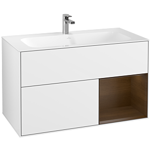 Villeroy und Boch Finion Waschtischunterschrank G040GNGF 99,6x59,1cm, Emotion, Regal rechts Walnut veneer, Glossy white lacquer