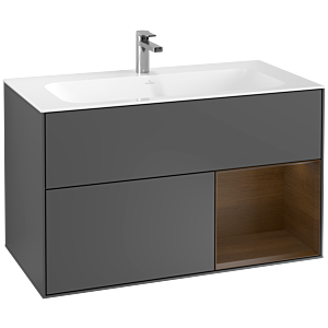 Villeroy und Boch Finion Waschtischunterschrank G040GNGK 99,6x59,1cm, Emotion, Regal rechts Walnut veneer, Anthracite matt