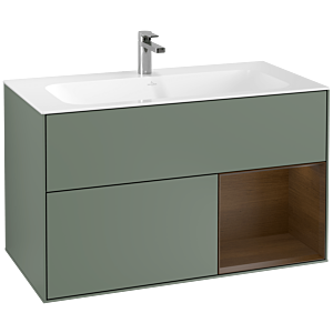 Villeroy und Boch Finion Waschtischunterschrank G040GNGM 99,6x59,1cm, Emotion, Regal rechts Walnut veneer, Olive Matt Lacquer