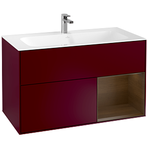 Villeroy und Boch Finion Waschtischunterschrank G040GNHB 99,6x59,1cm, Emotion, Regal rechts Walnut veneer, Peony Matt