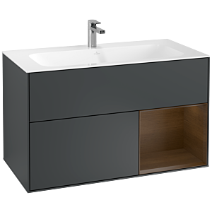Villeroy und Boch Finion Waschtischunterschrank G040GNHG 99,6x59,1cm, Emotion, Regal rechts Walnut veneer, Midnight Blue Matt Lacquer