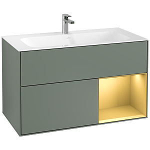 Villeroy und Boch Finion Waschtischunterschrank G040HFGM 99,6x59,1cm, Emotion, Regal rechts Gold matt, Olive Matt Lacquer