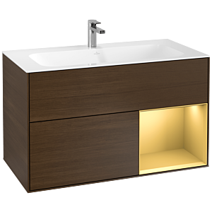 Villeroy und Boch Finion Waschtischunterschrank G040HFGN 99,6x59,1cm, Emotion, Regal rechts Gold matt, Walnut veneer