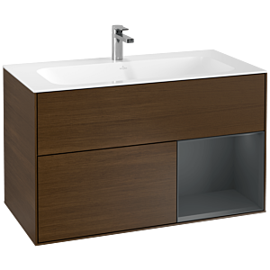 Villeroy und Boch Finion Waschtischunterschrank G040HGGN 99,6x59,1cm, Emotion, Regal rechts Midnight Blue Matt Lacquer, Walnut veneer