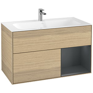 Villeroy und Boch Finion Waschtischunterschrank G040HGPC 99,6x59,1cm, Emotion, Regal rechts Midnight Blue Matt Lacquer, Oak Veneer