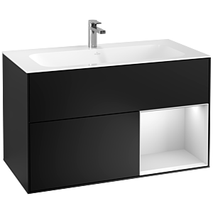 Villeroy et Boch Finion Villeroy et Boch G040MTPD 99,6x59,1cm, Emotion, étagère à droite laqué blanc mat, laqué noir mat