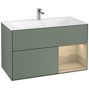 Villeroy und Boch Finion Waschtischunterschrank G040PCGM 99,6x59,1cm, Emotion, Regal rechts Oak Veneer, Olive Matt Lacquer